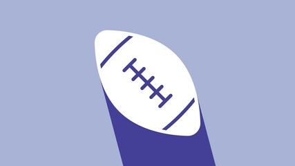 Poster - White American football ball icon isolated on purple background. Rugby ball icon. Team sport game symbol. 4K Video motion graphic animation