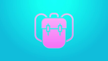 Poster - Pink line School backpack icon isolated on blue background. 4K Video motion graphic animation