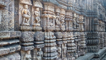 Wall Mural - The beautiful sculptures of Konark sun temple  craved on stone built during 13th century,  situated at Konark, Odisha, India