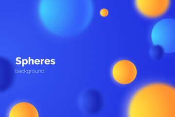 Aufkleber - Abctract simple background with colorful matte spheres isolated on dark. Banner design with yellow and blue floating bubbles in 3d style. Vector illustration.