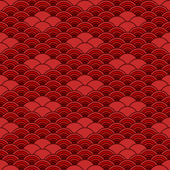 Canvas Print - Seamless pattern in chinese style. Red asian background with waves or scales.