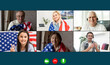 © Angelov - laptop monitor with video conferencing of people with us flag