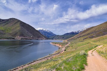 Wall Mural - Deer Creek Reservoir Dam Trailhead hiking trail  Panoramic Landscape views by Heber, Wasatch Front Rocky Mountains. Utah, United States, USA.