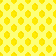 Wall Mural - Lemon yellow pattern seamless in bright colors. Repeat background with fruit vector pattern. Citrus fruit drawing. Great as wallpaper, fabric pattern or textile design.