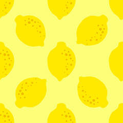 Wall Mural - Lemon yellow pattern seamless in bright colors. Repeat background with fruit vector pattern. Citrus fruit drawing. Great as wallpaper, fabric pattern or textile design.