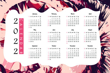 Year 2022 calendar horizontal vector design template, simple and clean design. Calendar for 2022 on White Background for organization and business. Week Starts Monday.
