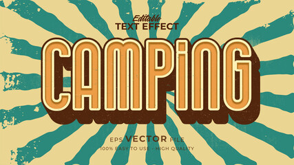 Editable text style effect - retro summer camp text in grunge style theme