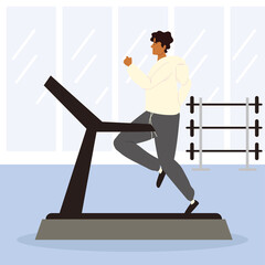 Wall Mural - men training on treadmill