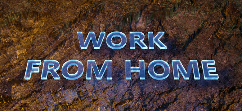 work from home character on rough brown stone background.