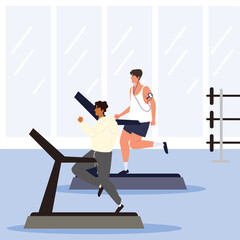 Wall Mural - men running on treadmill