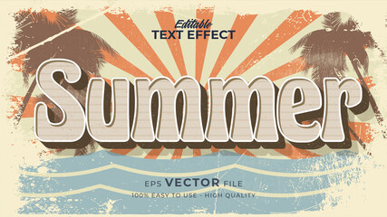 Editable text style effect - retro summer text in grunge style theme