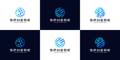 collection of logos, sphere,Logos, Globe, Wave, Circle, Around, Technology, World Symbol Design