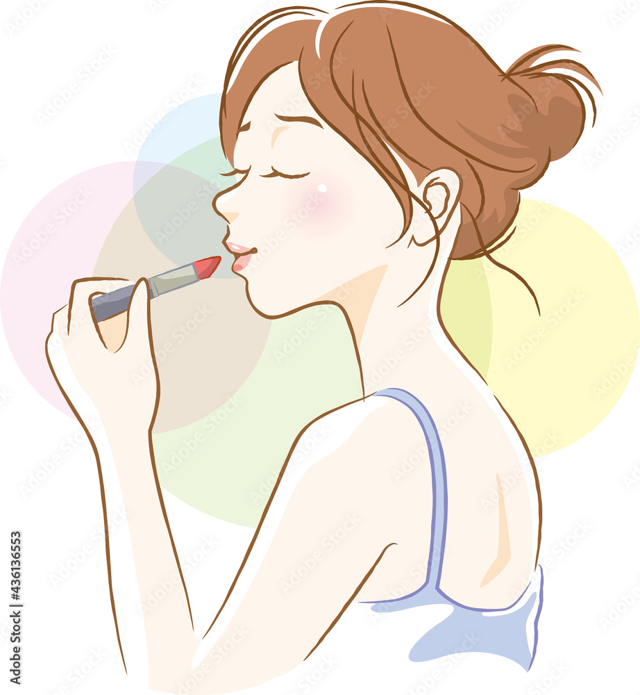 Plakat W Ramie 口紅を塗っている女性の横顔のイメージイラスト Szminka Kobieta Profil Fototapety Foteks