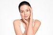 © kitthanes  - Beautiful young asian woman with clean fresh skin on white background, Face care, Facial treatment, Cosmetology, beauty and spa, Asian women portrait
