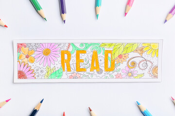 Poster - Cute bookmark with pencils on white background