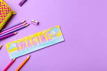 Canvas Print - Cute bookmark with pencils on color background