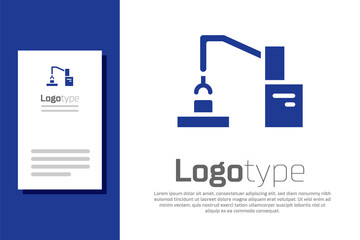 Poster - Blue Industrial machine robotic robot arm hand factory icon isolated on white background. Industrial robot manipulator. Logo design template element. Vector