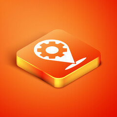 Sticker - Isometric Car service icon isolated on orange background. Auto mechanic service. Repair service auto mechanic. Maintenance sign. Vector