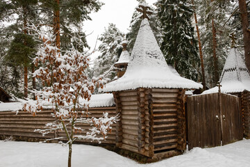 Wall Mural - The gates of the temple complex of the Smolensk Icon of the Mother of God in Dubna on a cold winter day