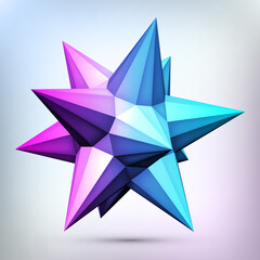 Poster - Multicolored star. Volume polyhedron. 3d object, geometry shape, mesh version, abstract vector element