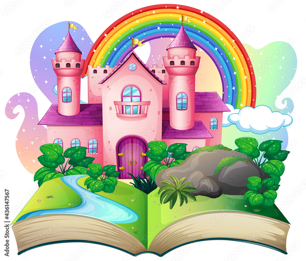 3D pop up book with castle fairy tale theme - obrazy, fototapety, plakaty 