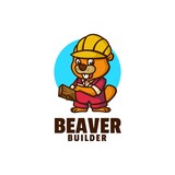 Fototapeta Młodzieżowe - Vector Logo Illustration Beaver Builder Mascot Cartoon Style.