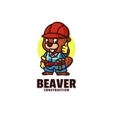 Fototapeta Młodzieżowe - Vector Logo Illustration Beaver Mascot Cartoon Style.