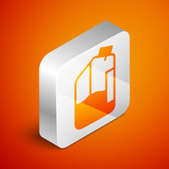 Poster - Isometric Printer ink bottle icon isolated on orange background. Silver square button. Vector