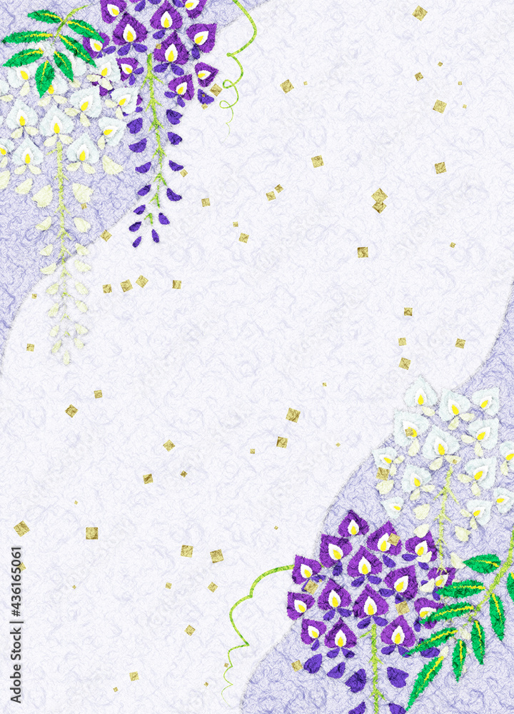 藤の花の和紙ちぎり絵風イラスト コピースペースあり Wall Mural Efuroku
