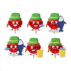 Sticker - A fisherman red lolipop cartoon picture catch a big fish