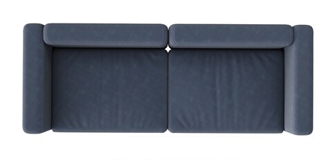 2 seat fabric blue color sofa comfy with stainless steel legs on white background. top view. isolate background.