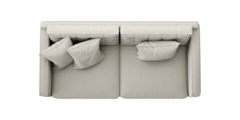 2 seat fabric beige color sofa with wood legs on white background. top view. isolate background.