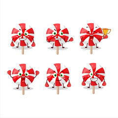 Sticker - A sporty red white peppermint lolipop boxing athlete cartoon mascot design