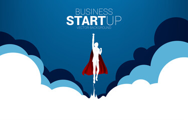 Silhouette of businessman flying sky from the cloud. Business Concept for start up and fast growth company.