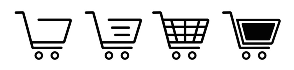 Poster - shopping cart icon set. flat different shape trolley web store button. online shop sign. black troll