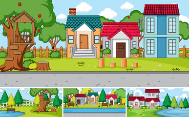 Wall Mural - set of different outdoor house scenes