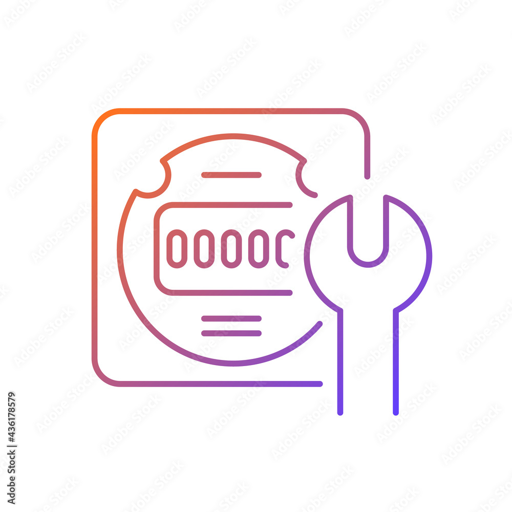 Custom Gradient Color Meter Sign Electrical meter repair gradient linear vector icon. Clock-like device ...