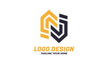Abstract Creative Letter N For Logo And Monogram Minimal Style Yellow Black Color