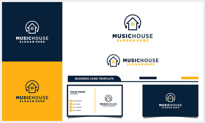 Wall Mural - home or house logo design with earphone music logo with business card template