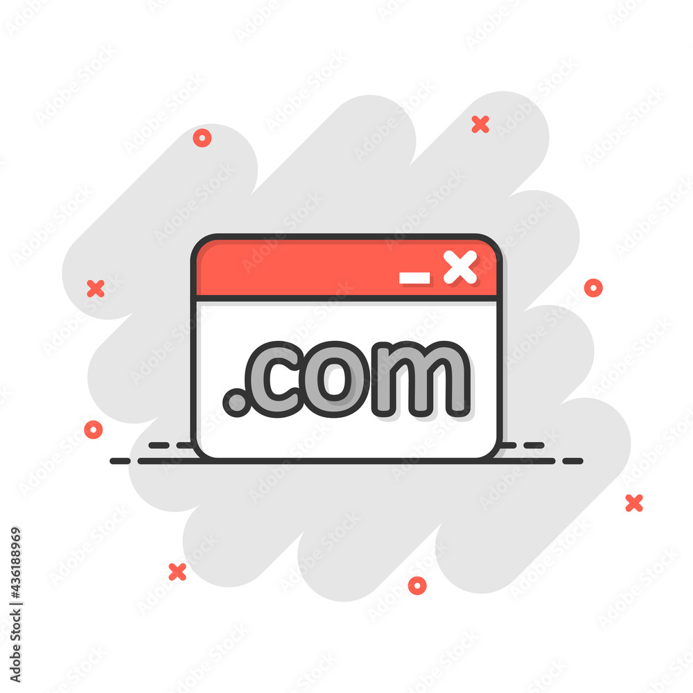 Website domain icon in comic style. Com internet address cartoon vector ...