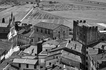 Canvas Print - View of the houses and the church from the castle tower of the city of Massa Maritima