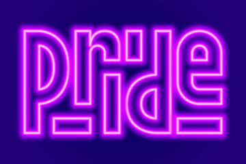 word pride neon sign for pride month. Vector illustration