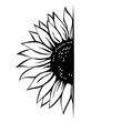Sunflower monogram template, half sunflower, hand drawn vector illustration