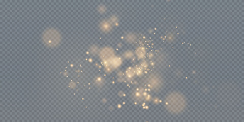 Wall Mural - Bokeh light lights effect background. Christmas background of shining dust Christmas glowing golden bokeh confetti and spark overlay texture for your design.