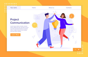 Aufkleber - two young male and female project coworkers giving a high fives
