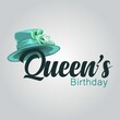 Queen's Birthday with beautiful hat. vector illustration design.
