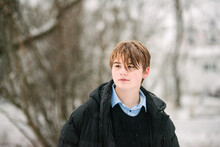 Canada, Ontario, Portrait Of Boy Outdoors In Winter