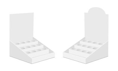 Counter Display Box with Shelves Isolated on White Background, Side View. Vector Illustration