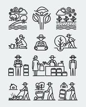 Farming Agriculture Gardening Vector Line Icons Set