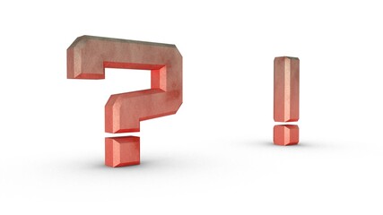 Poster - Red question mark and exclamation mark on a white background. 3D volumetric symbol. Rendering an image.
